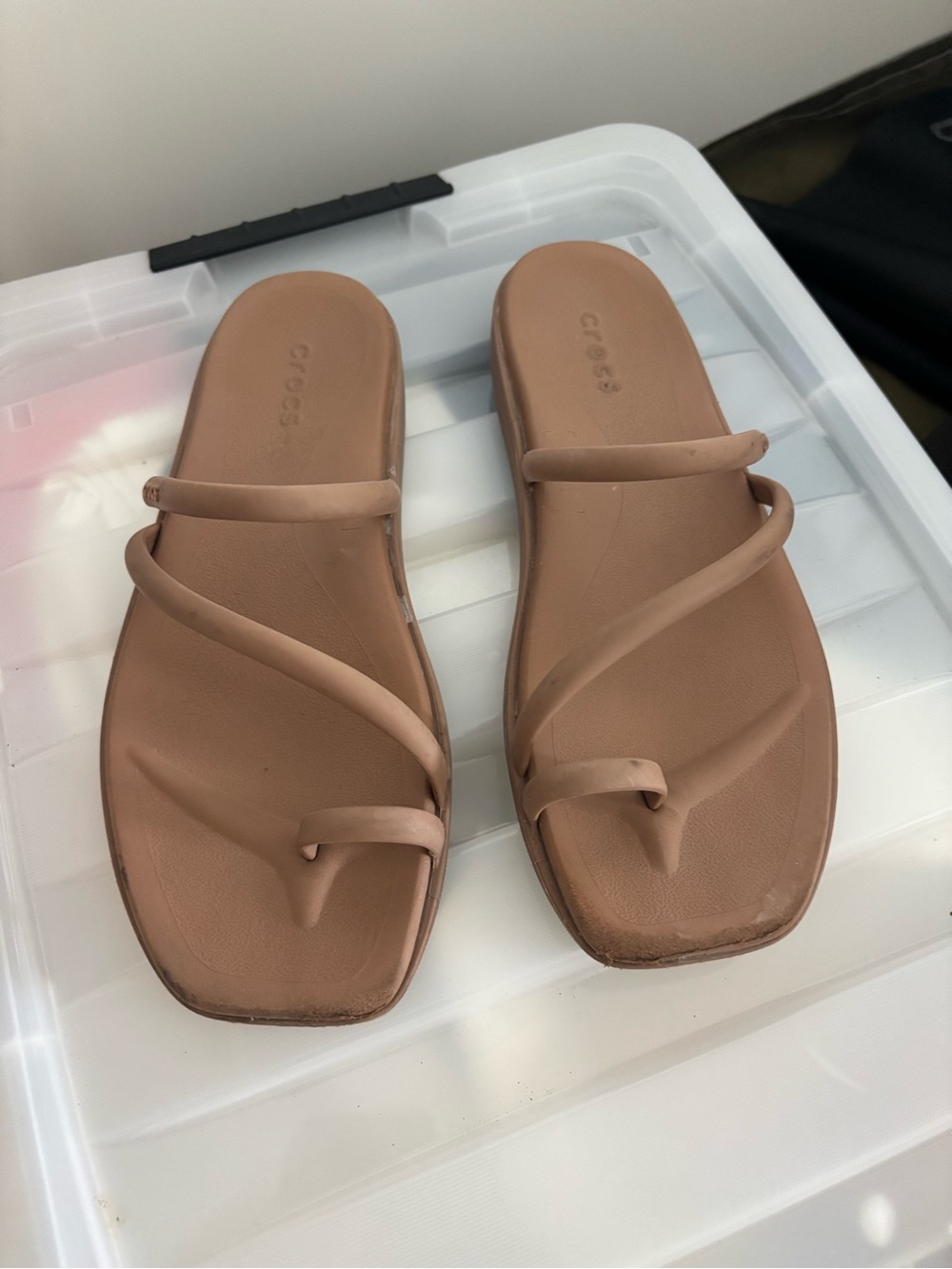 CROCS Women’s Nude Tan Strappy Slide Sandals